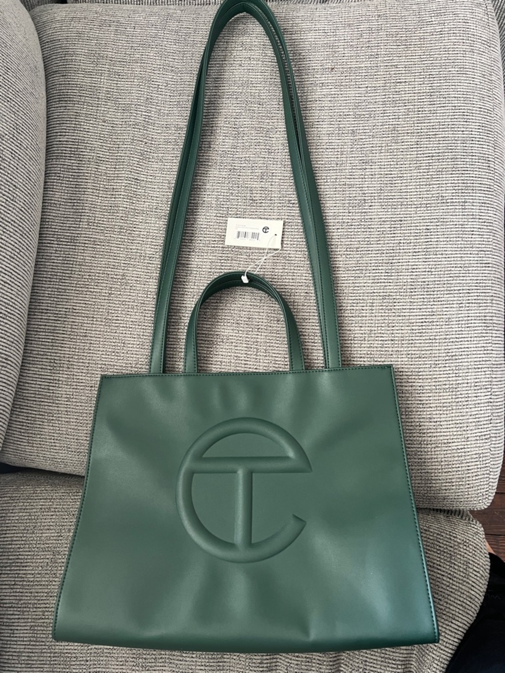 Telfar Forest Green Leather Tote with Embossed Logo